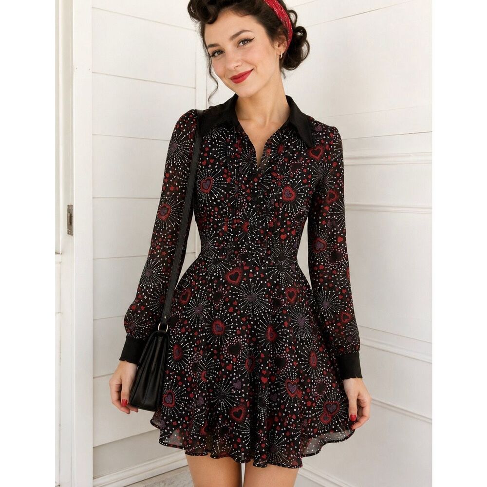 Hell Bunny Perry Mini Dress Sz. XS Rockabilly Vixen Retro Swing Fit & Flare